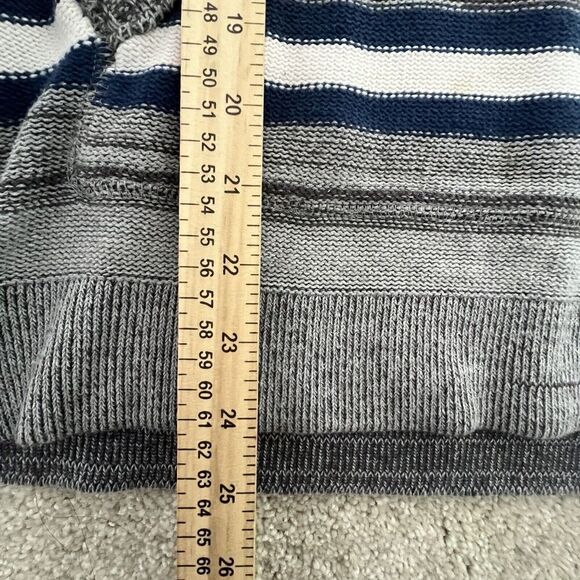 RETROFIT Hooded Striped Pullover Sweater Kangaroo Pocket Small Gray Blue - Picture 7 of 7